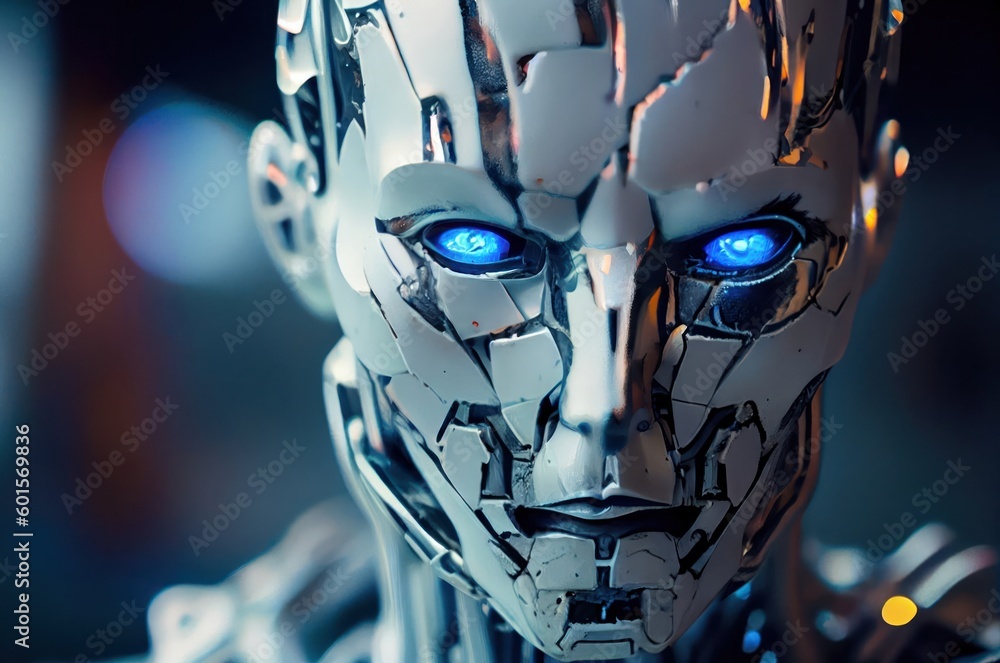 Poster white porcelain futuristic ai head backdrop with copy space generative ai