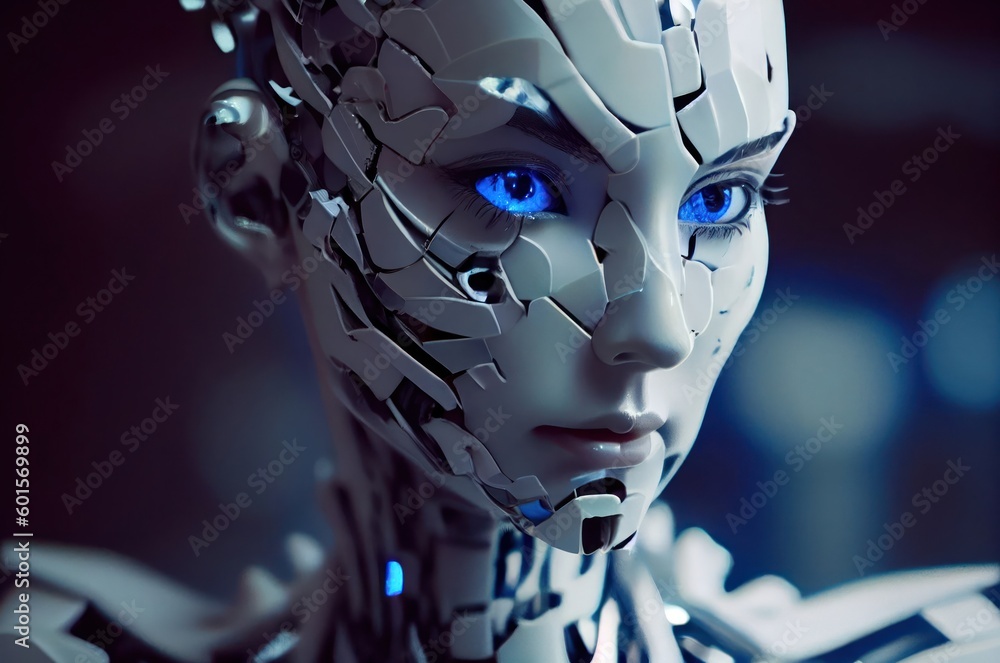 Poster white porcelain robot ai head backdrop with copy space generative ai