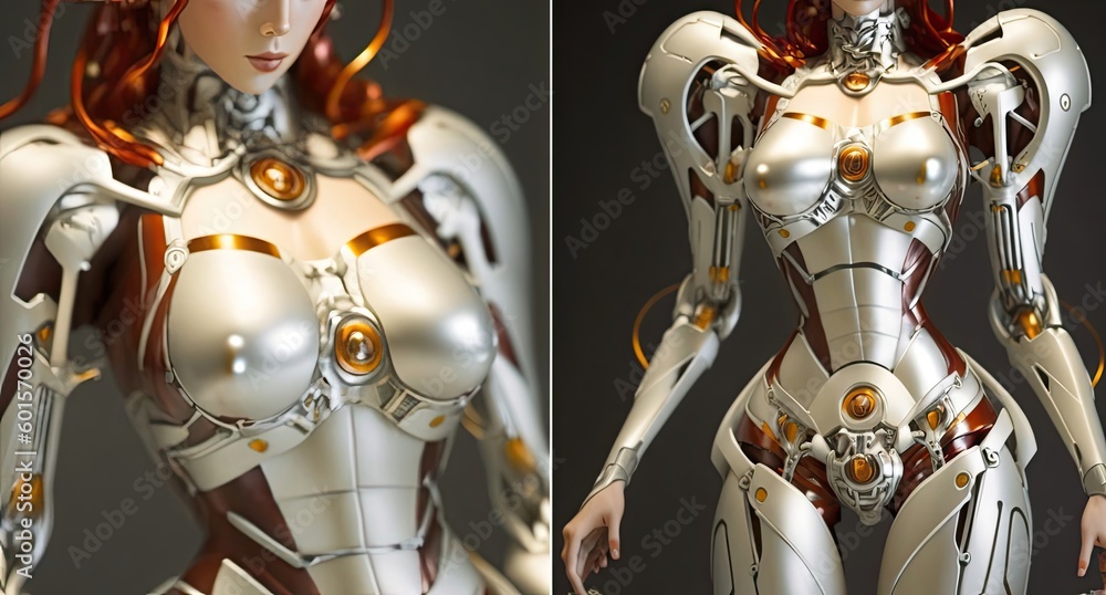 Poster double porcelain cyborg artificial intelligence background with copy space generative ai