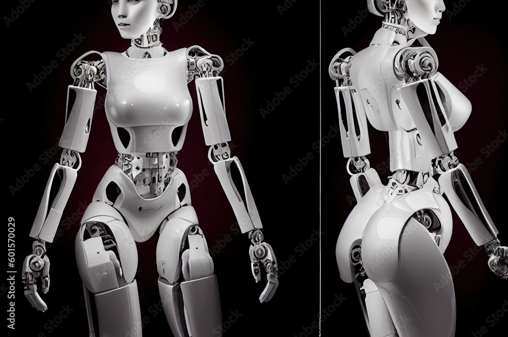 Poster double porcelain cyborg ai design with copyspace generative ai