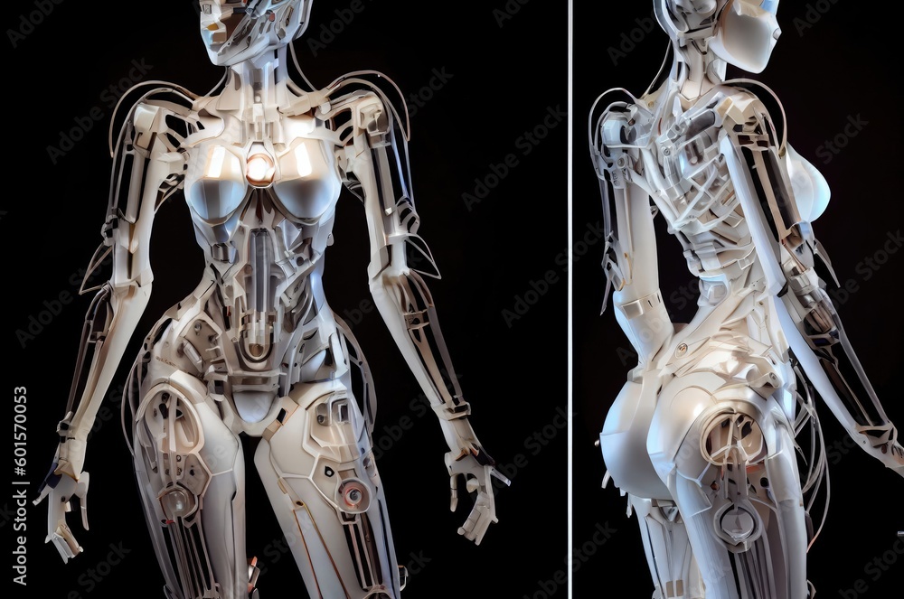Poster double porcelain cyborg artificial intelligence design with copyspace generative ai