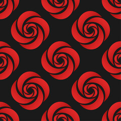 Stylized red gradient rose flowers on black background vector seamless pattern. Best for textile, print, wrapping paper, package and festive decoration.