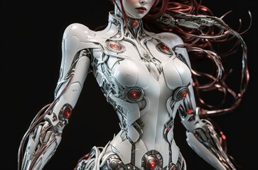 Porcelain Upper Body Robot Artificial Intelligence Background With Copy Space Generative AI