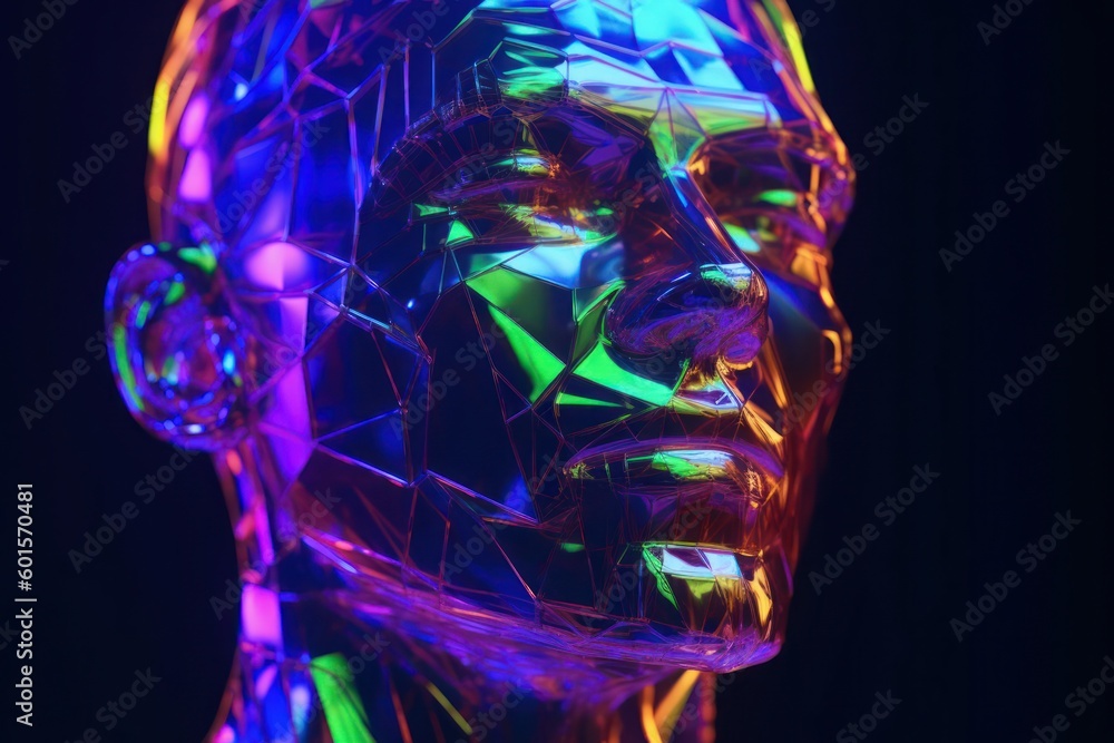 Poster neon male futuristic artificial intelligence backdrop with copy space generative ai
