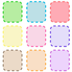 Set of square frames with dots in different colors. Vector illustration.