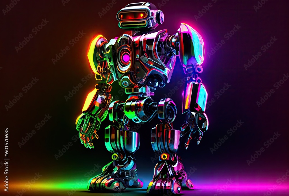 Poster Neon Rainbow Robot AI Background With Copy Space Generative AI