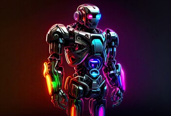 Plakat Neon Rainbow Robot AI Backdrop With Copy Space Generative AI