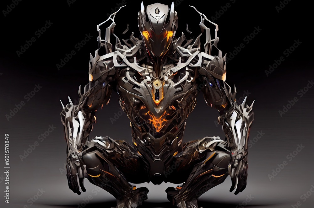 Poster humanoid warrior cyborg ai background with copy space generative ai
