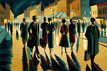 Obraz premium a day in the town in a Expressionist Art, generative ai