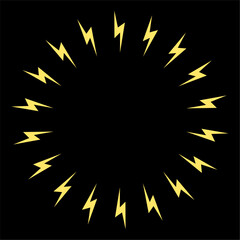 放射状に広がる稲妻の円形フレーム　暗い背景用