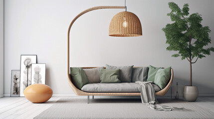 Interior of modern living room with gray sofa.Generative ai illustration