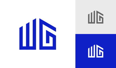 Letter WG initial monogram with house shape logo design