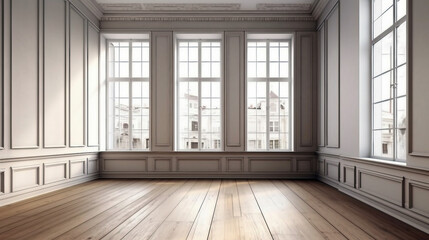 Fototapeta na wymiar Empty room with wooden walls and wooden floor. Generative ai illustration