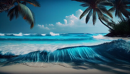 Fototapeta na wymiar Beautiful blue ocean waves on sandy beach Ai generated image