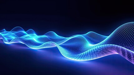 Fototapeta premium Dot blue wave light screen gradient texture background. Abstract technology big data digital background. 3d rendering