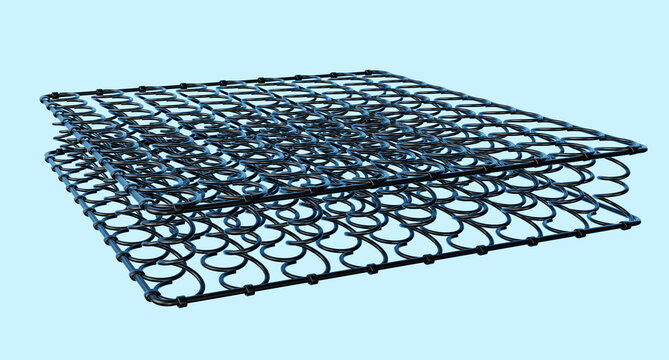 3d springs or coil spring for mattresses isolated on blue background. 3d render illustration, clipping path