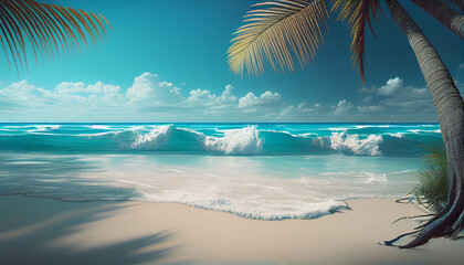 Beautiful blue ocean waves on sandy beach Ai generated image