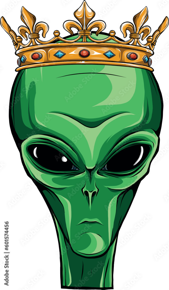 Sticker vector illustration king alien mascot on white background