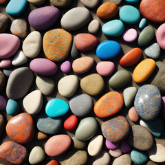 Colorful pattern of small pebbles creates a beautiful effect. Bright, eye-catching, mosaic concept created with generative AI.