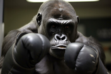 a gorilla wearing boxing gloves