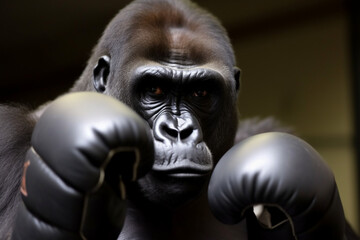 a gorilla wearing boxing gloves