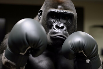 Fototapeta na wymiar a gorilla wearing boxing gloves