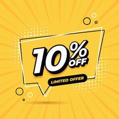 Yellow banner 10% discount for promotions and offers