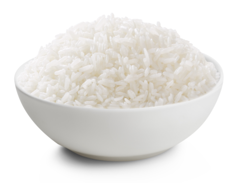 Bowl full of cooked rice isolated. Png transparency