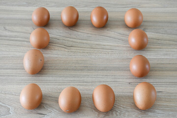 Eggs on wooden table