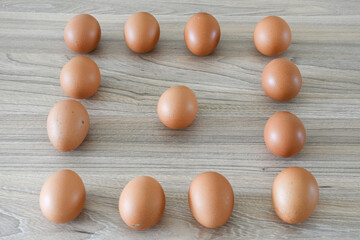 Eggs on a wooden table