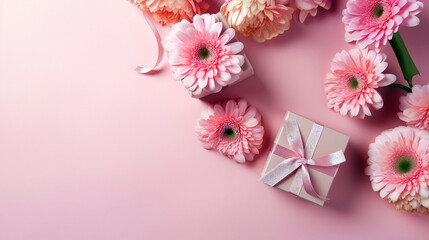 Fototapeta na wymiar flowers on pink background, generative ai