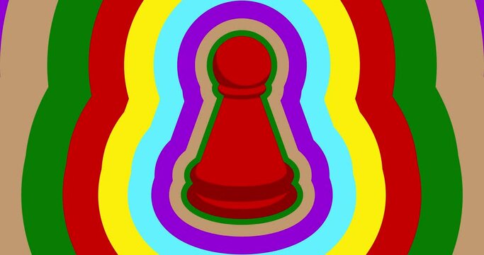 Colorful pawn, chess piece animated cartoon video.