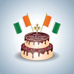 Cote D'Ivoire National Day with a Cake .Vector Illustration