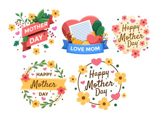 Label Design Set Collection to Celebrate Mother's Day. 
The design decorated with beautiful floral elements, making it a perfect addition to any Mother's Day gift or card.