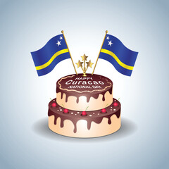 Curacao National Day with a Cake .Vector Illustration