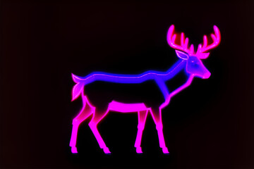 Neon glowing outlined illustration of colorful deer