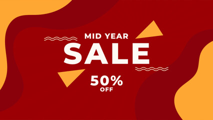MID YEAR SALE OFFERS AND PROMOTION TEMPLATE BANNER DESIGN.COLORFUL FLAT COLOR BACKGROUND VECTOR. GOOD FOR SOCIAL MEDIA POST, COVER , POSTER 