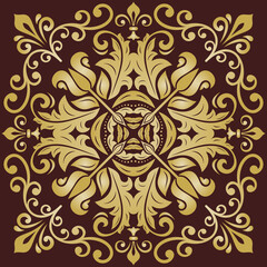 Oriental brown and golden pattern with arabesques and floral elements. Traditional classic ornament. Vintage pattern with arabesques