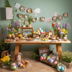 The Easter display features eggs and a meadow. (Generative AI)