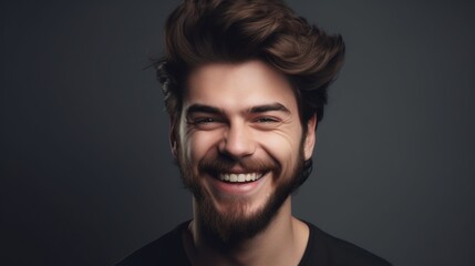 Obraz premium Close up portrait of a smiling young man on a gray background.Generative Ai