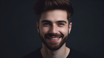 Obraz premium Close up portrait of a smiling young man on a gray background.Generative Ai