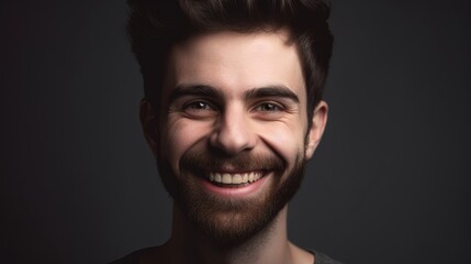 Fototapeta premium Close up portrait of a smiling young man on a gray background.Generative Ai