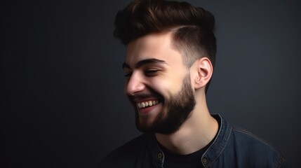 Fototapeta premium Close up portrait of a smiling young man on a gray background.Generative Ai