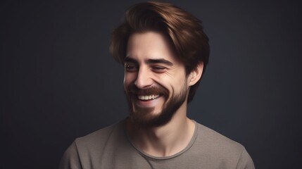 Fototapeta premium Close up portrait of a smiling young man on a gray background.Generative Ai