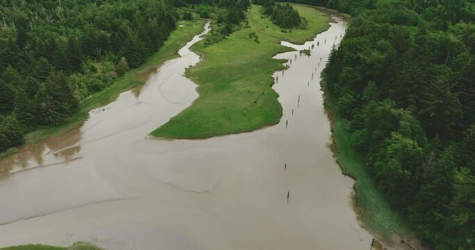 Aerial look down over estuary rivers and streams