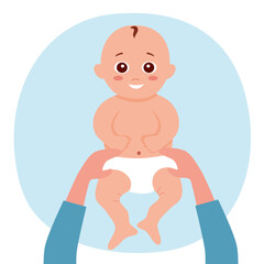 Mom changing a baby diaper in flat design on white background.
