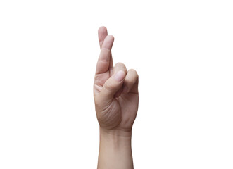 hand with fingers crossed on png transparent background - luck concept - Powered by Adobe