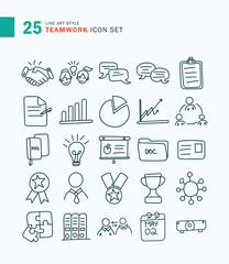 Set of Teamwork Icon Line Art Style. Business, strategy, data.