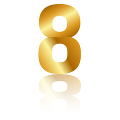 Number eight from golden ribbon with mirror shadow