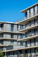New gray apartment buildings seen in Badalona, Spain